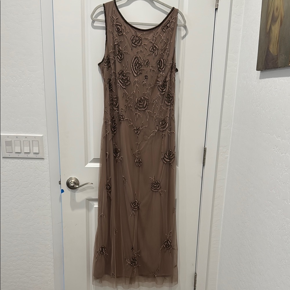 Brown Sequin Embellished Sheath Maxi Dress